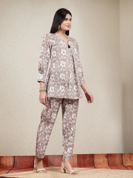 Hugraf Beige cotton Co-ord set
