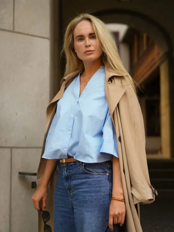 Mavi Oversize Keten Gömlek