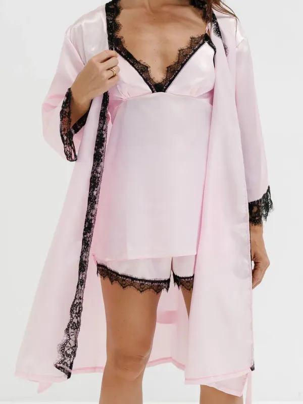 Pudra Saten Pijama Takımı