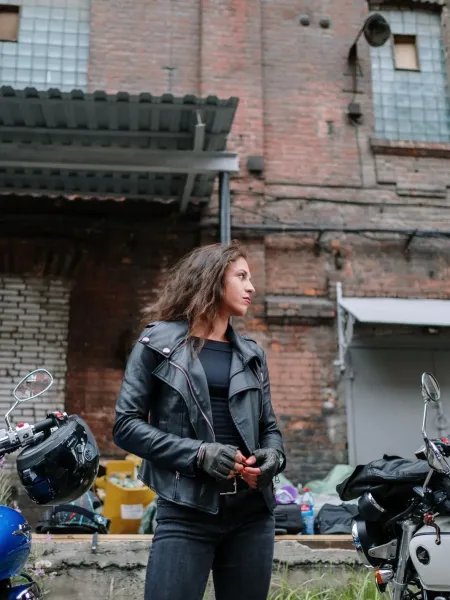 Siyah Suni Deri Biker Ceket
